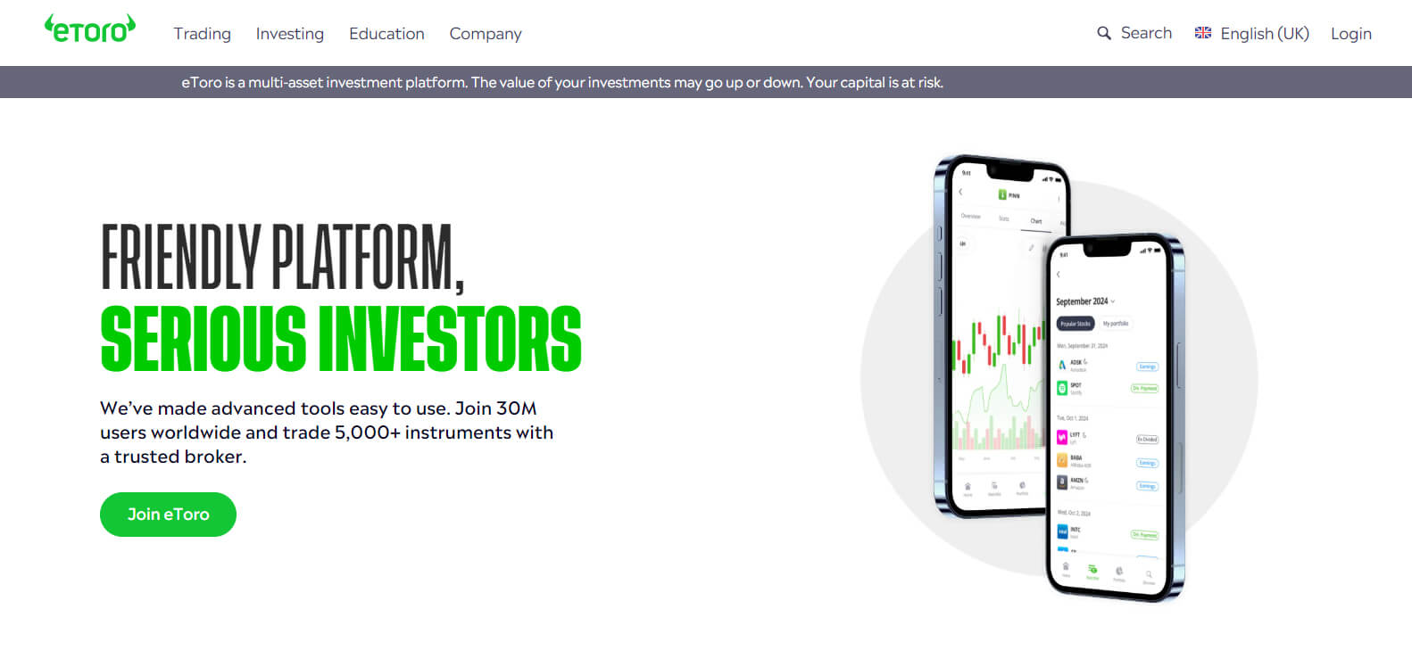 eToro website screenshot