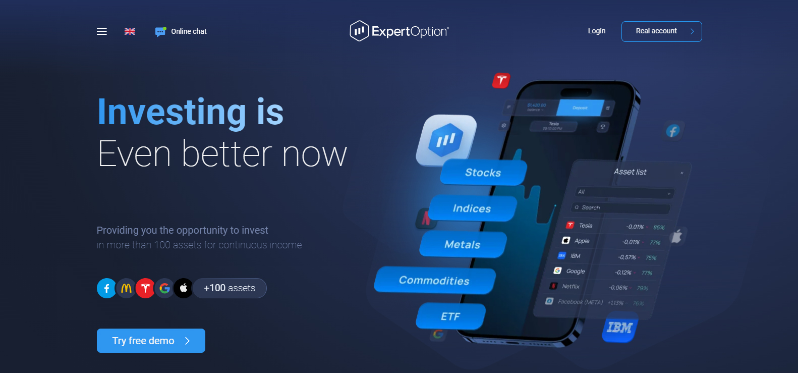 ExpertOption website screenshot