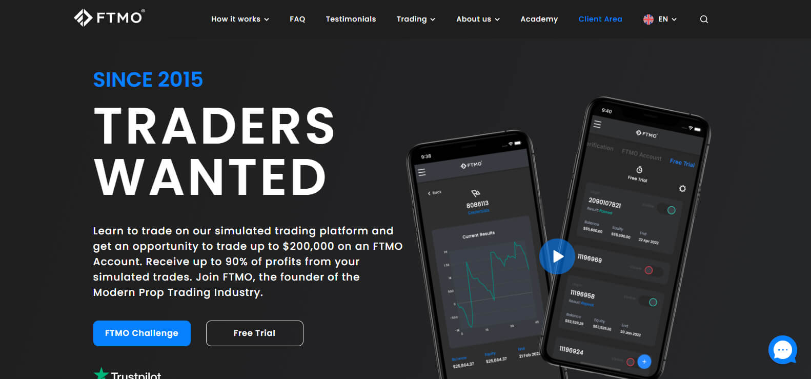 FTMO website screenshot