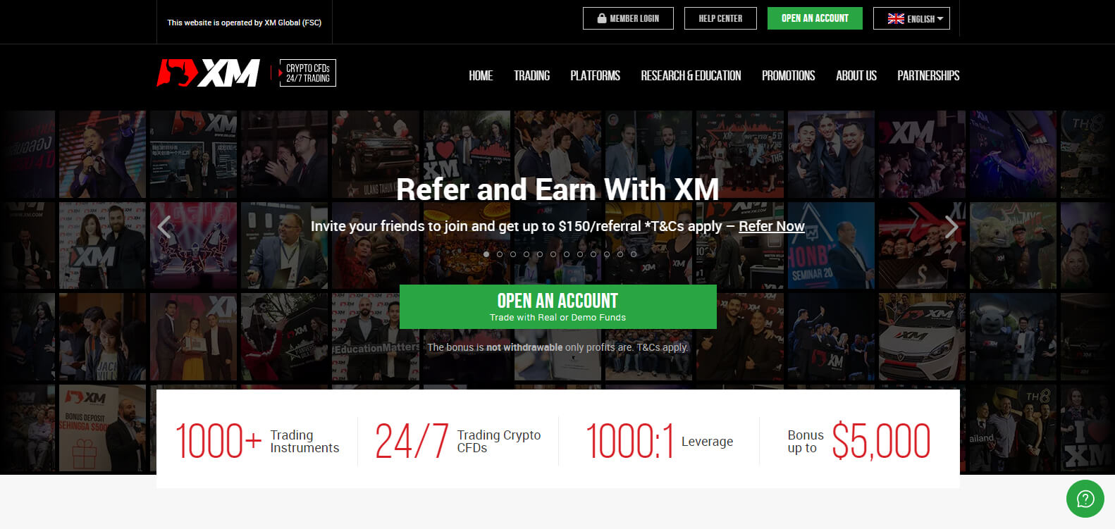 XM website screenshot